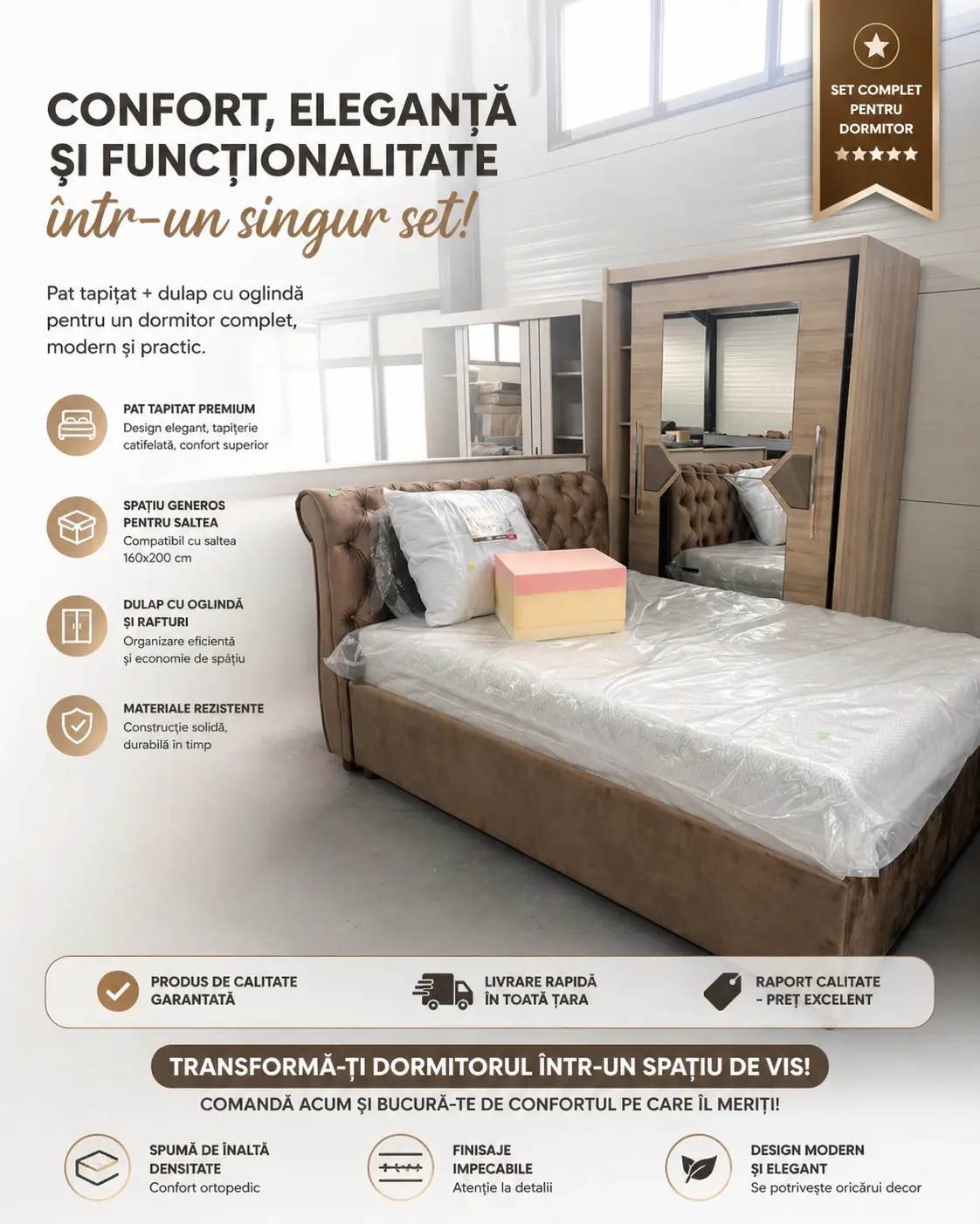 dormitor modern Suceava cu pat confortabil și design elegant