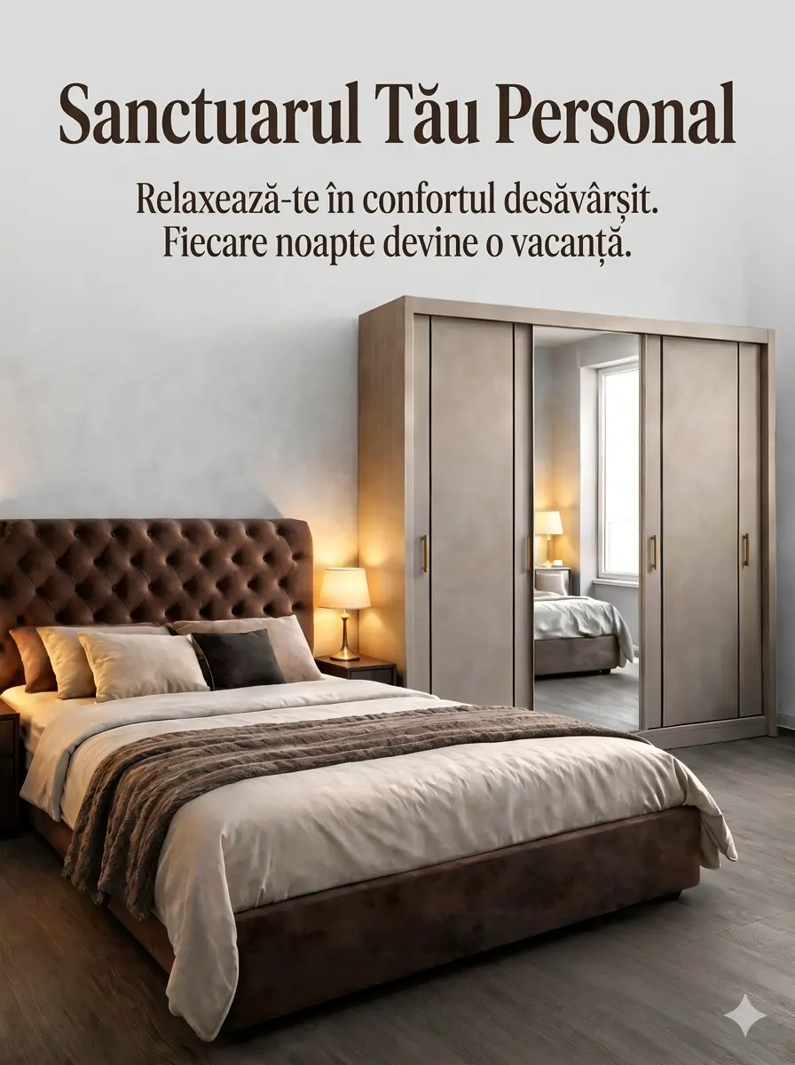 Dormitor premium Târgu Neamț mobilă dormitor Târgu Neamț premium cu șifonier mare și pat elegant